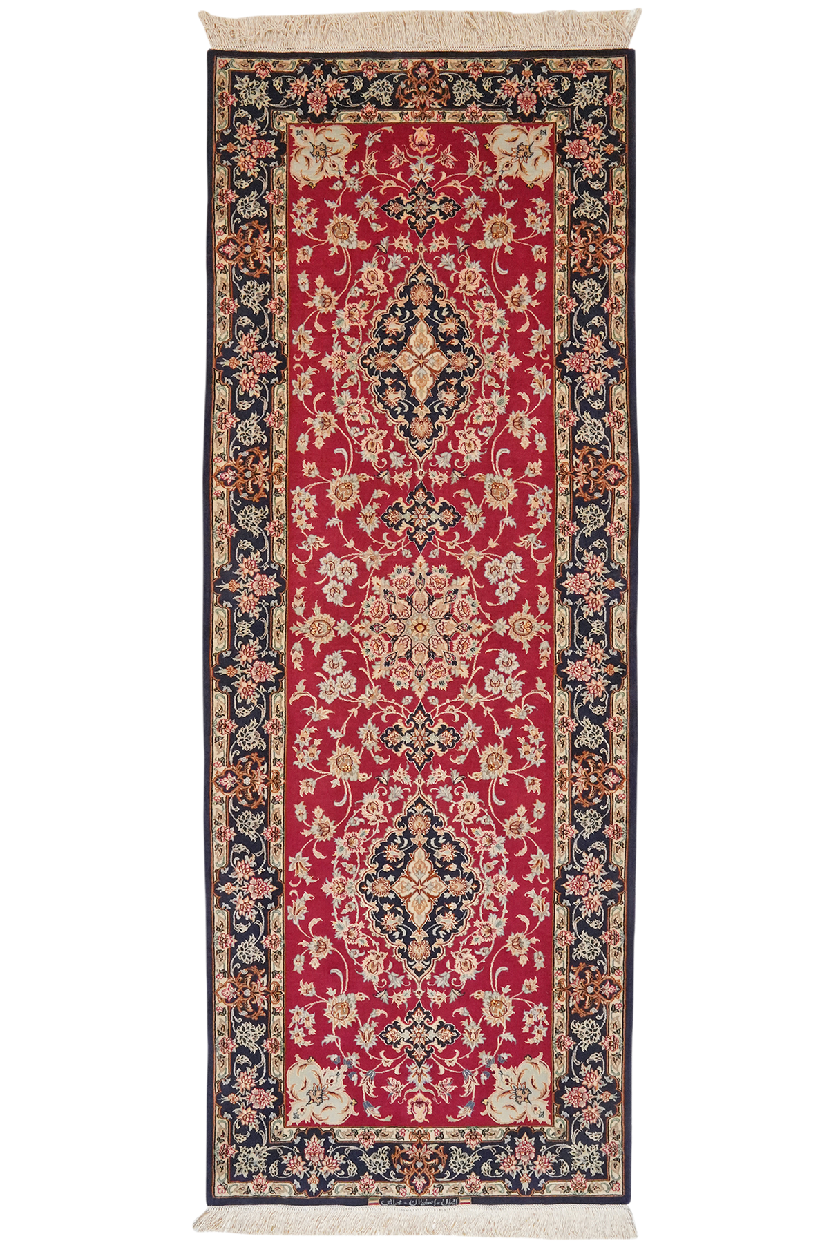 Tapis vintage Isfahan 221x83cm motif nature coloré