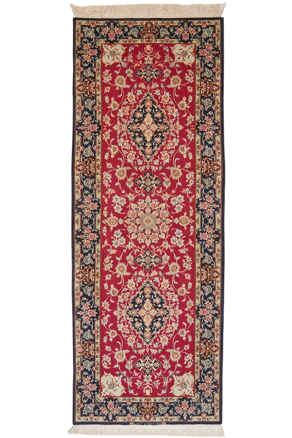 Tapis vintage Isfahan 221x83cm motif nature coloré