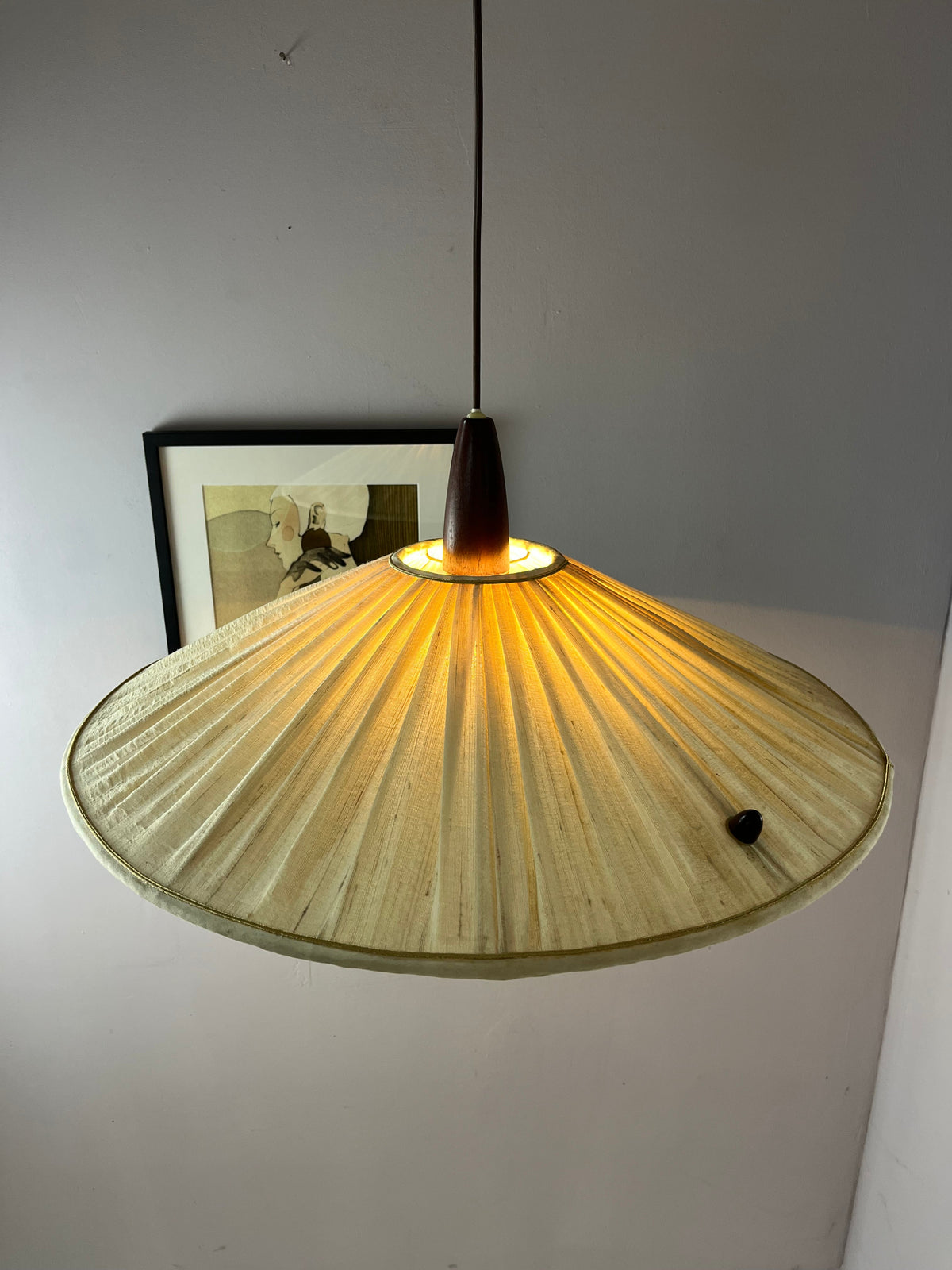 Vintage Hängelampe Teak von Temde beige braun