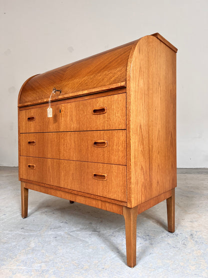 Vintage Sekretär Teak halbrund mit Schloss aus Dänemark