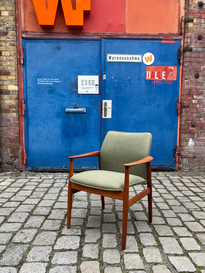 Vintage Sessel von Grete Jalk für Glostrup Møbelfabrik, neu gepolstert, grün, Teak