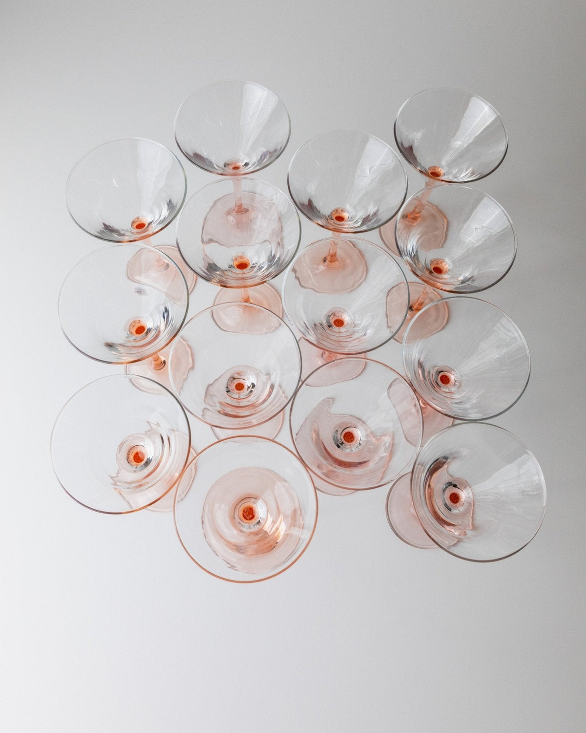Vintage Martini Glas Set von 14 von Luminarc, pink, Memphis-Stil, Frankreich 1980er