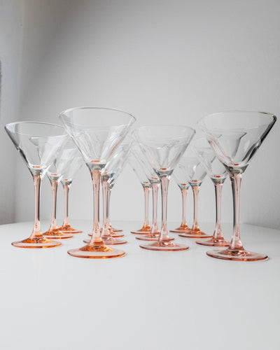 Vintage Martini glass set of 14 by Luminarc, pink, Memphis style, France 1980s