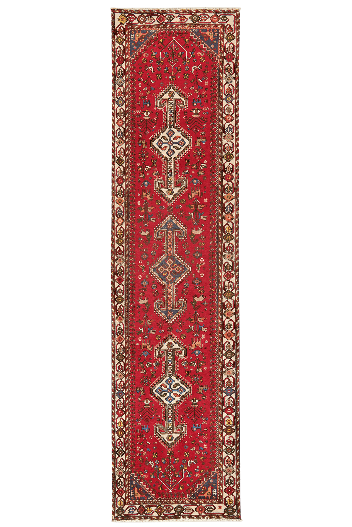 Tapis vintage Nasrabad 305x76cm motif nature coloré