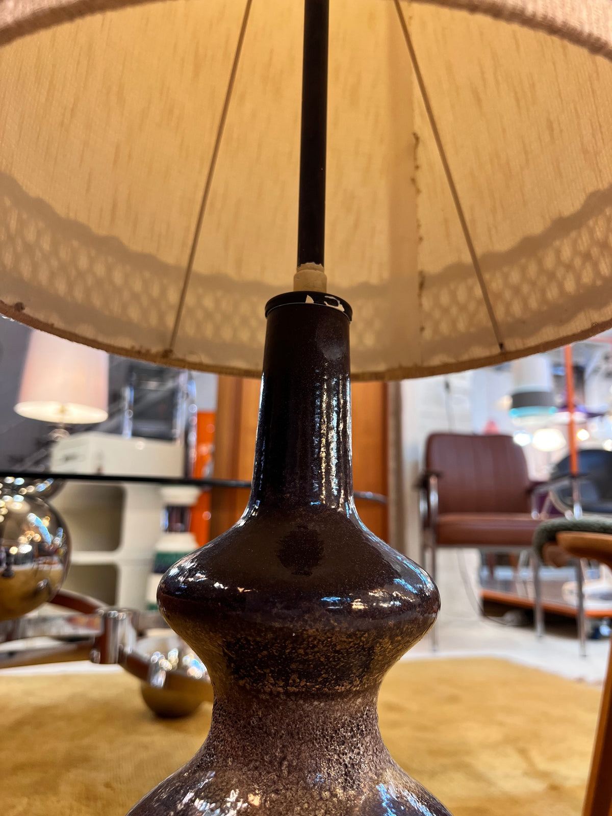 Vintage Stehlampe von EEA Leuchten, dunkelbraun beige Keramik