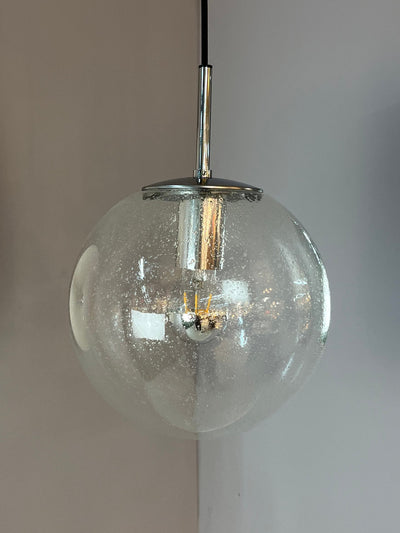 Spherical lamp with glass inclusion, chrome finish, by Glashütte Limburg