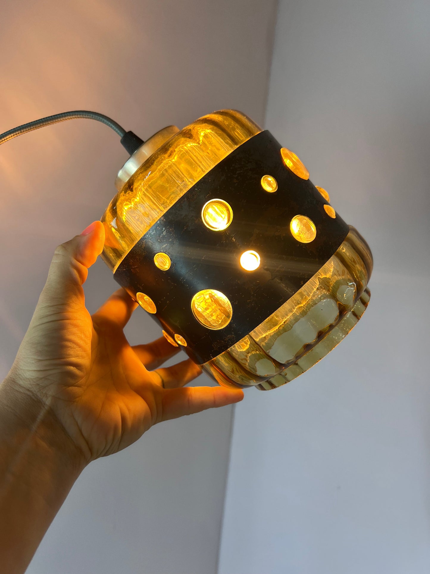 Vintage Hängelampe Kupfer Glas von Raak