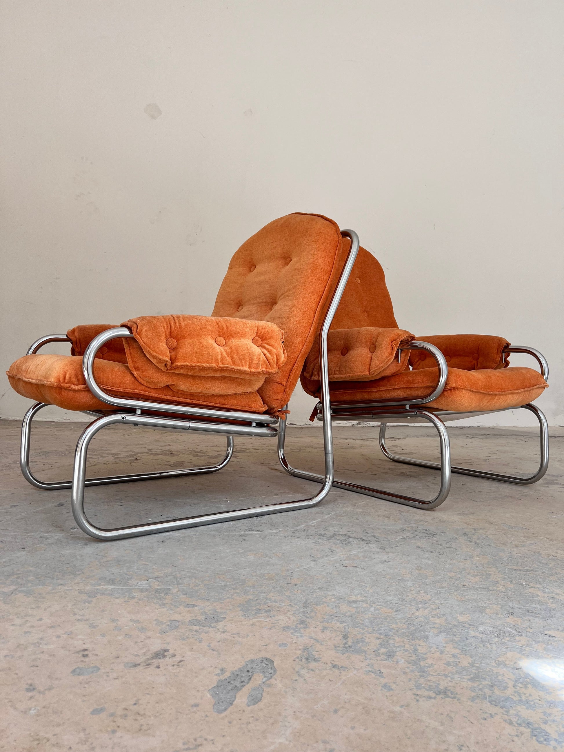 Vintage Sessel Halina von Hellerau orange Chrom