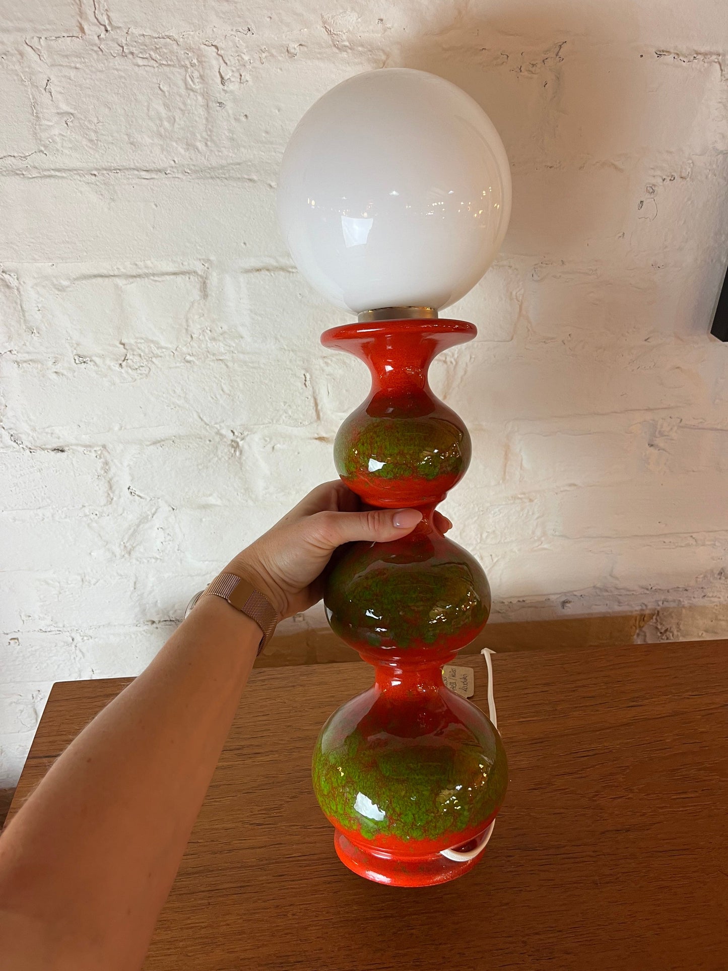 Vintage table lamp Bubble ceramic red green by Kaiser Leuchten