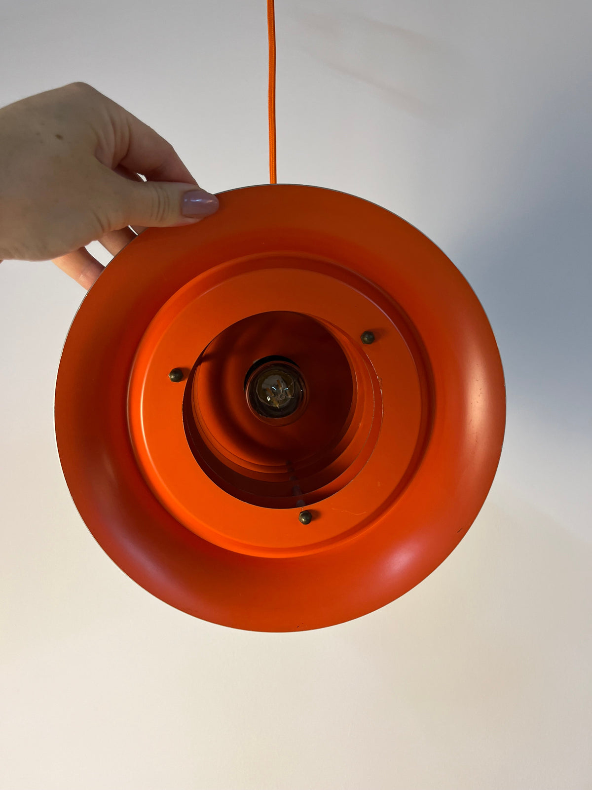 Vintage Lamellenlampe silber-orange von Carl Thore für Granhaga