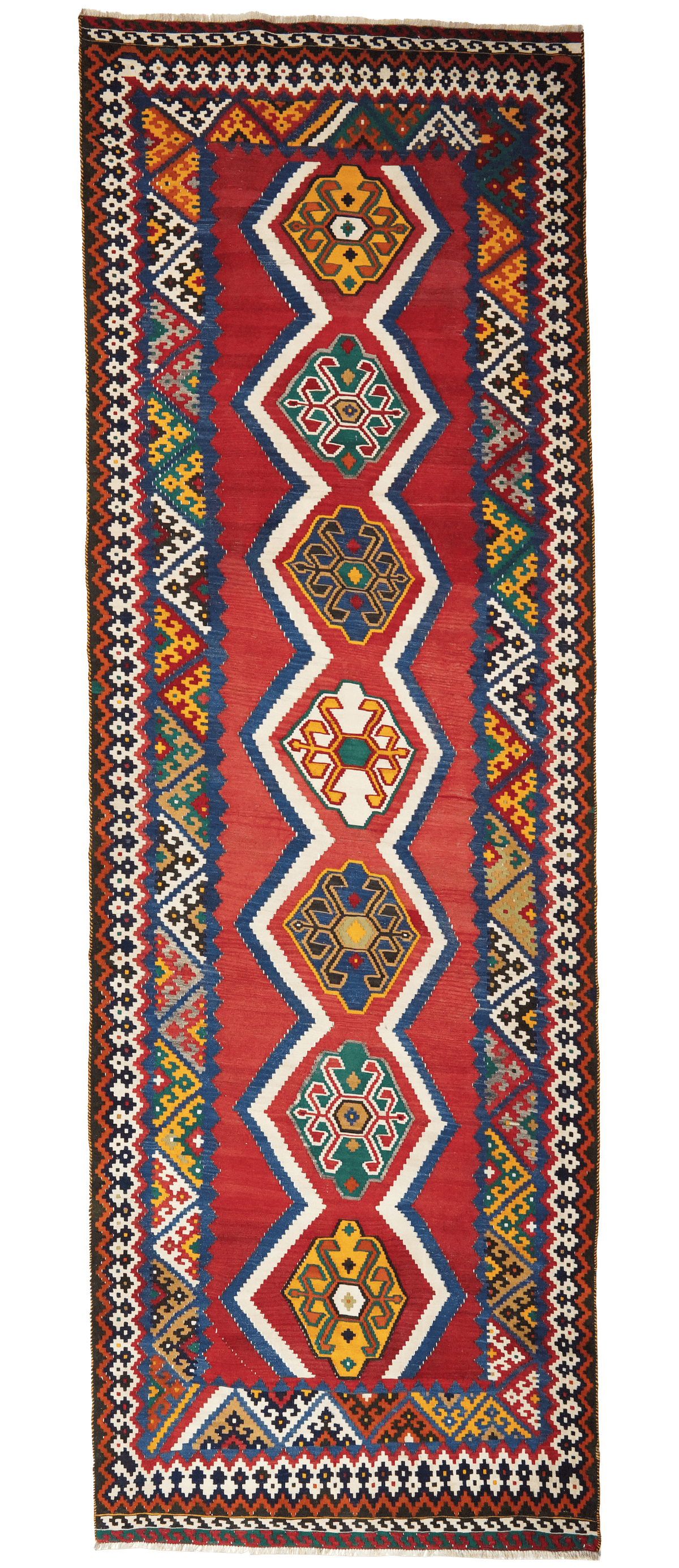 Vintage Kelim Gashgai Teppich bunt 384x134cm
