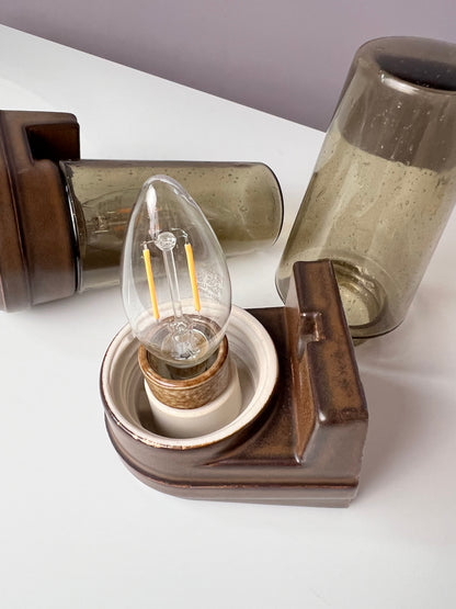 Vintage Wandlampe Modell 6080 von Sigvard Bernadotte für Ifö Rauchglas Set von 2