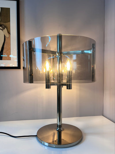 Tischlampe Chrom und Rauchacryl