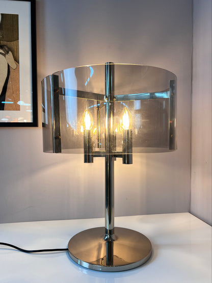 Vintage Tischlampe Chrom und Rauchacryl