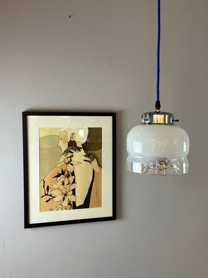 Vintage Hängelampe Muranoglas von Mazzega weiß gelb