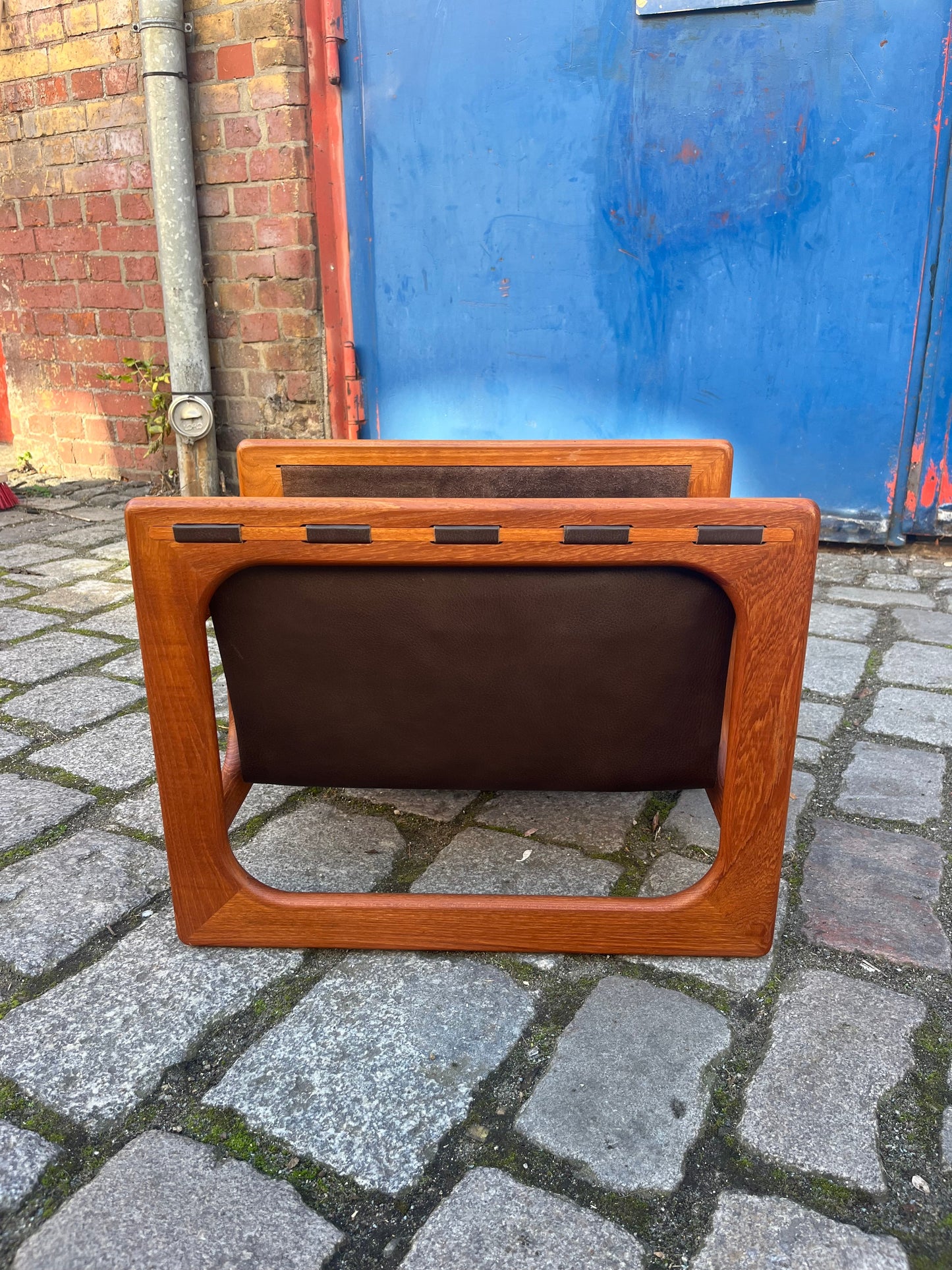 Vintage Zeitungsständer Teak Echtleder von Aksel Kjersgaard für Salin Møbler
