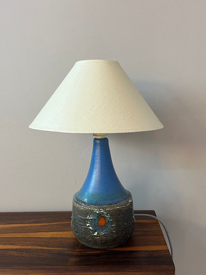 Tischlampe blau braun Keramik mit Stoffschirm