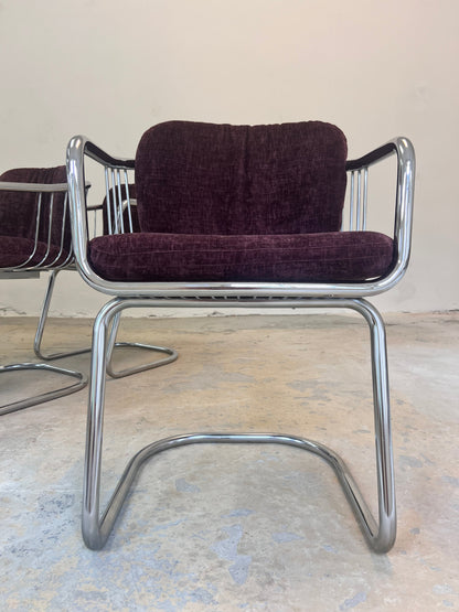 Vintage Freischwinger von Gastone Rinaldi, Chrom mit neuem lila Polster
