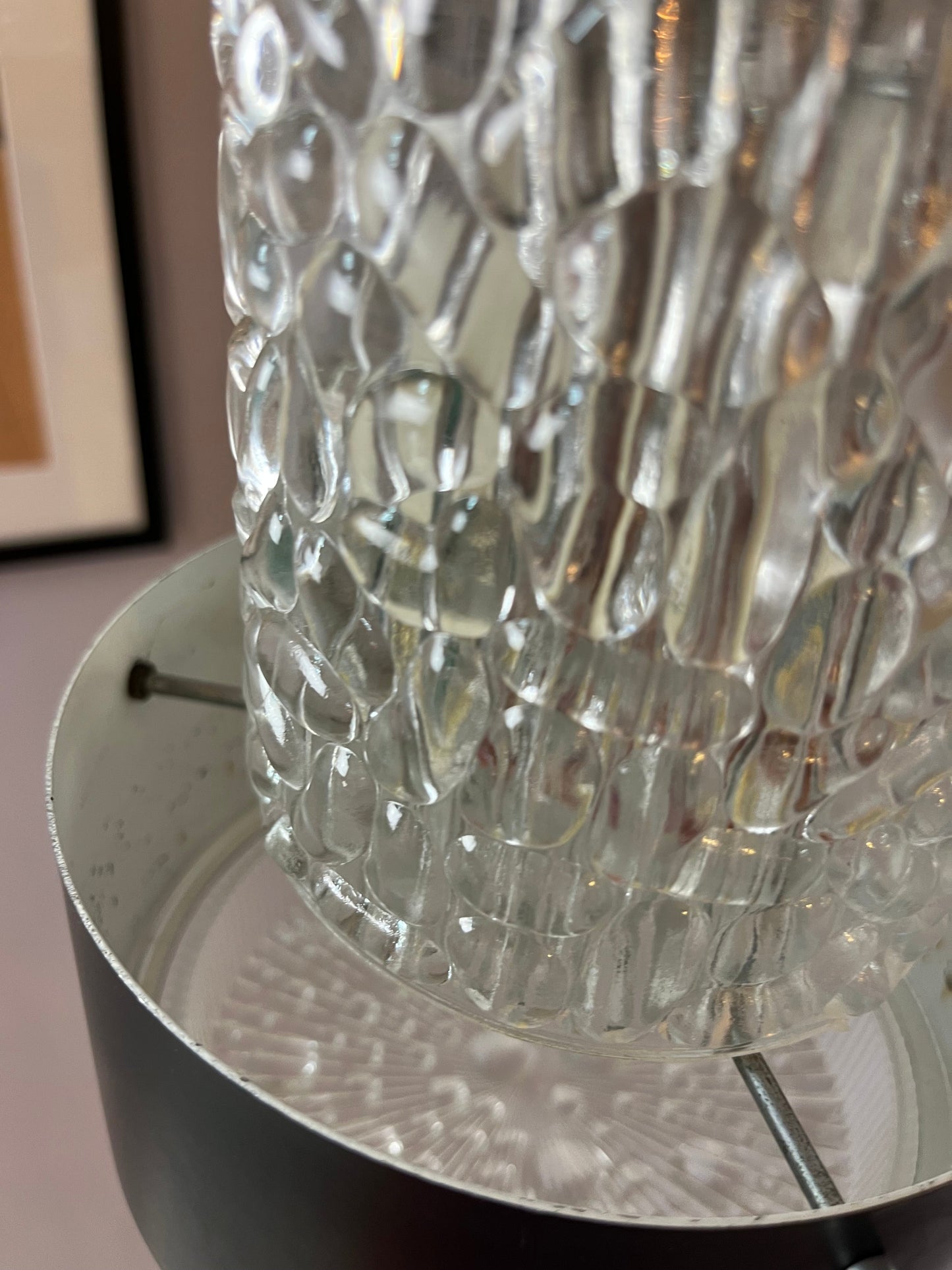 Vintage Hängelampe schwarz Eisglas von Carl Fagerlund für Orrefors