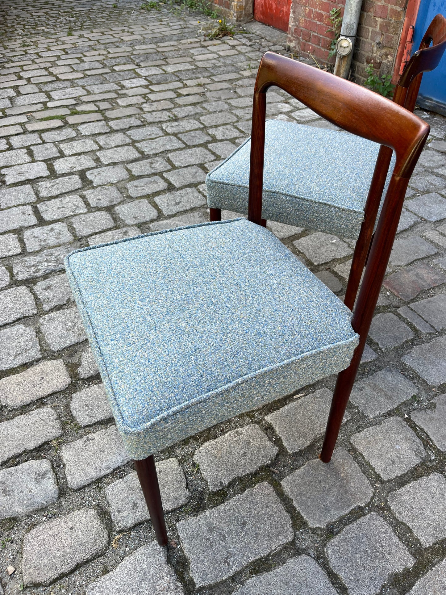 2x Polsterstuhl blau Palisander