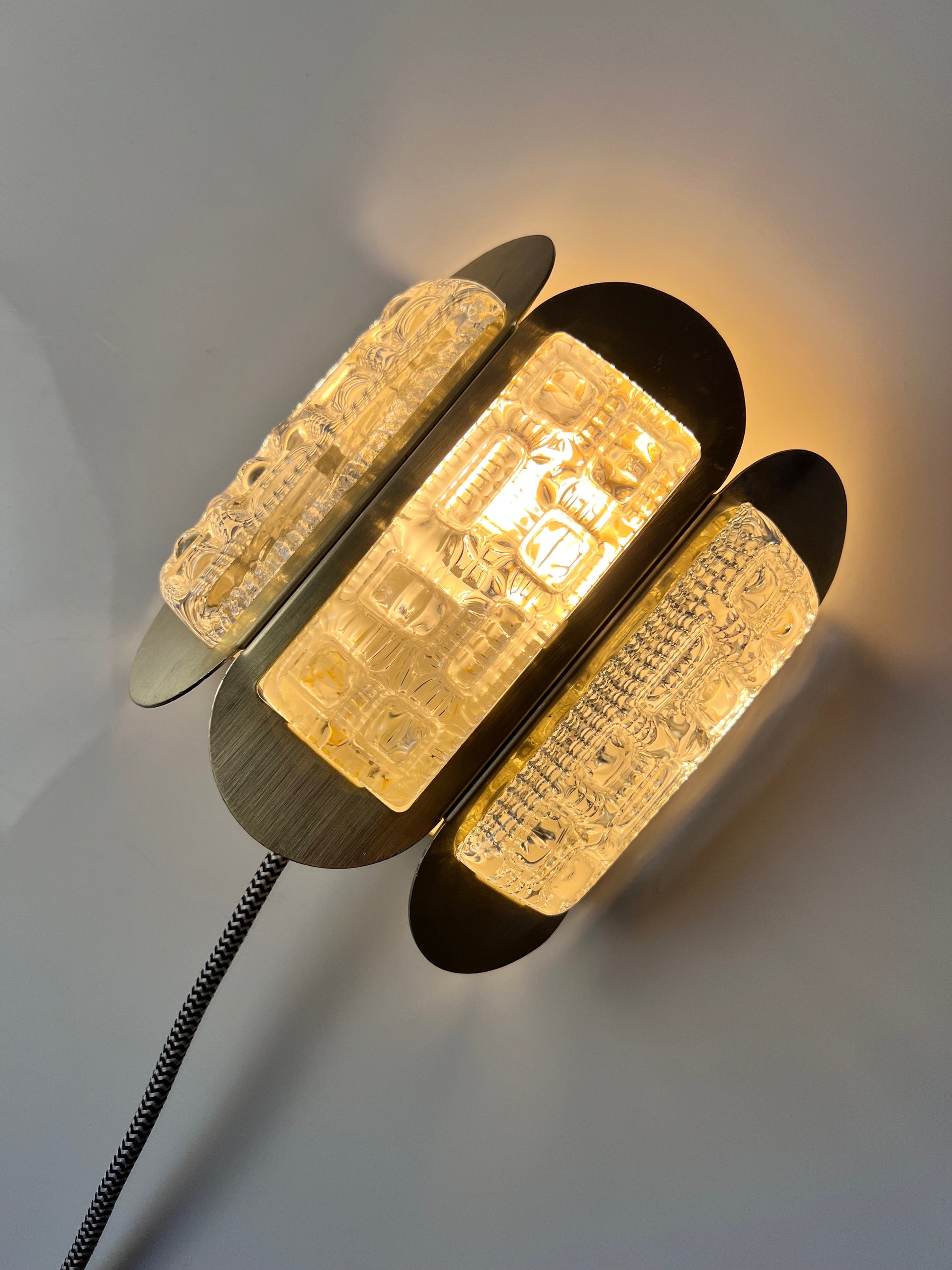 Vintage Wandlampe von Vitrika für Vitrika Gold Transparent