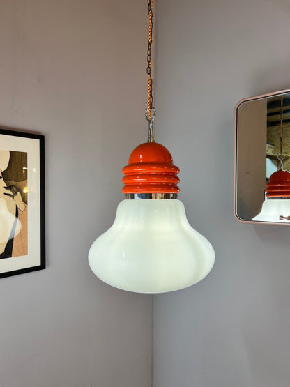 Vintage Hängelampe orange weiß von Tronconi