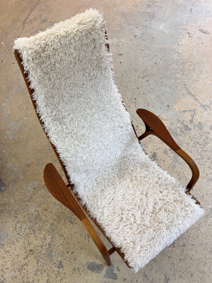 Vintage Sessel Lamino von Yngve Ekström für Swedese Kunstfellbezug beige, braun