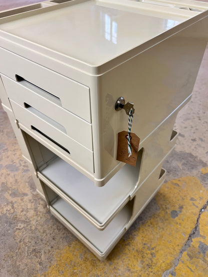 Vintage Rollwagen Stile von Giovanni Pelis für Neolt, cremeweiß, Schloss mit Schlüssel