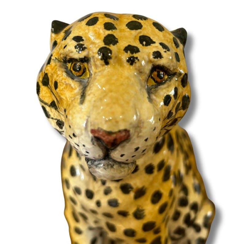 Vintage Terracotta Baby-Leopard handbemalt aus Italien 1970er