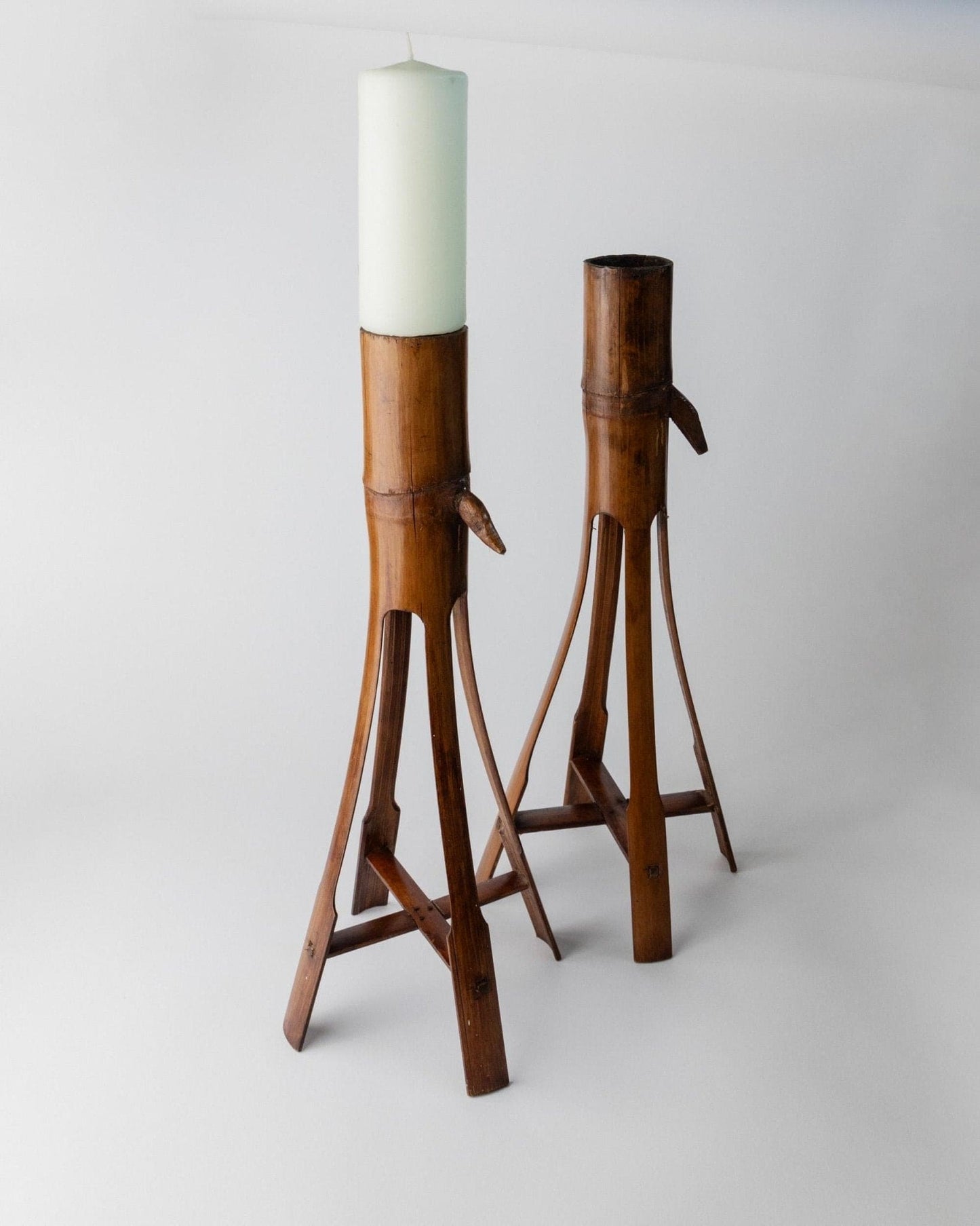 Bougeoir vintage en bambou style bohème Italie années 60 décoration de table