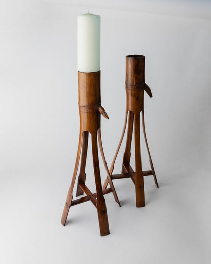 Bougeoir vintage en bambou style bohème Italie années 60 décoration de table