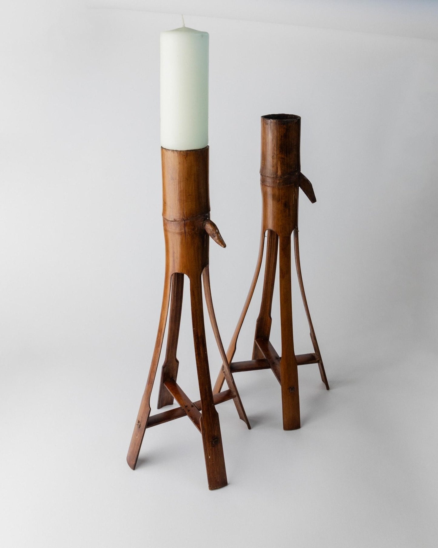 Vintage Kerzenhalter Set von 2 Bambus einzigartig