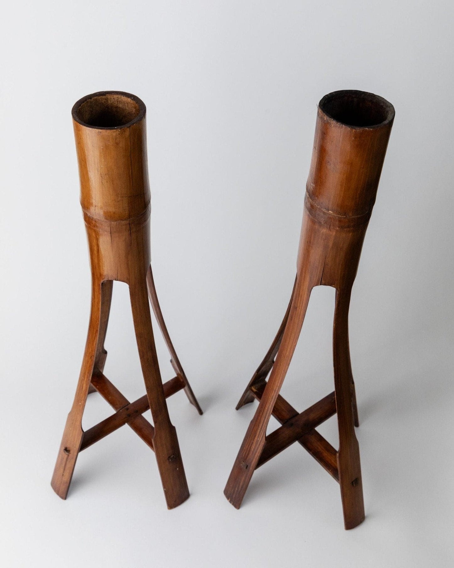 Bougeoir vintage en bambou style bohème Italie années 60 décoration de table