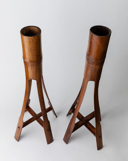 Vintage Kerzenhalter Set von 2 Bambus einzigartig