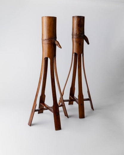 Bougeoir vintage en bambou style bohème Italie années 60 décoration de table