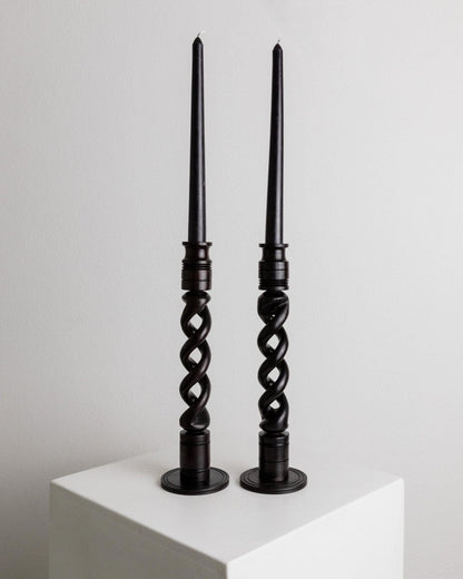 Vintage Kerzenhalter Dunkles Holz Italien 1970er Boho-Stil Set von 2