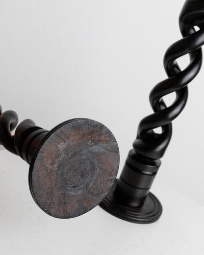 Vintage Kerzenhalter Dunkles Holz Italien 1970er Boho-Stil Set von 2