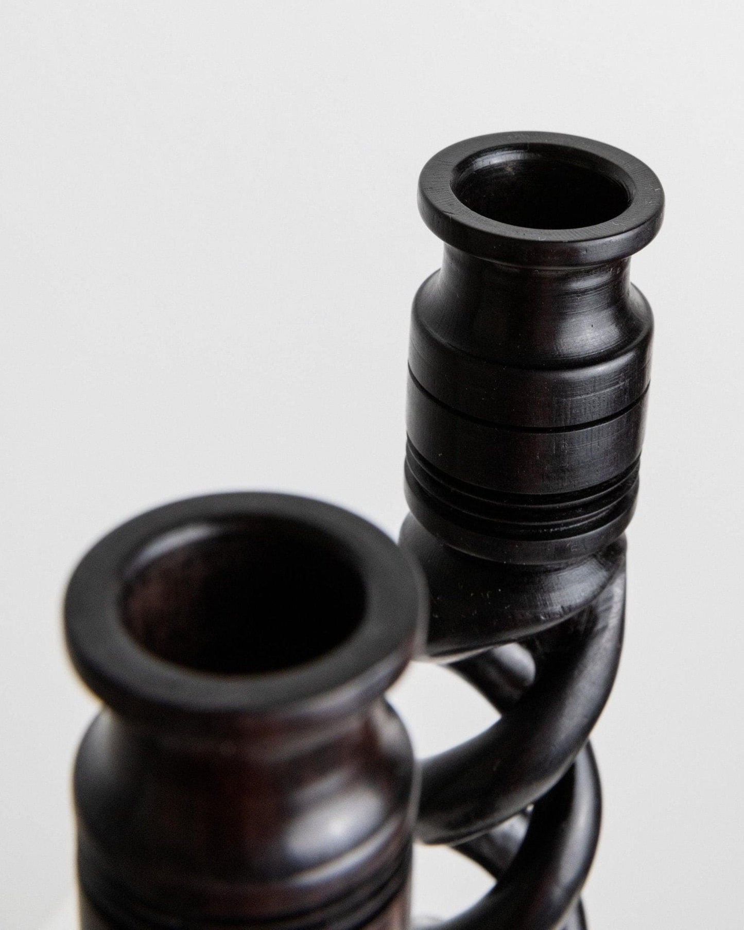 Vintage Kerzenhalter Dunkles Holz Italien 1970er Boho-Stil Set von 2