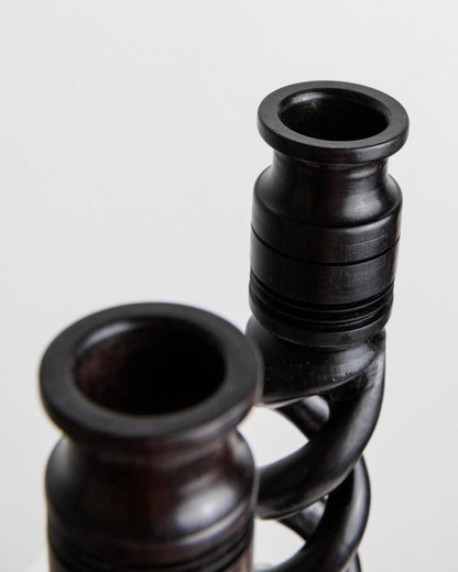 Vintage Kerzenhalter Dunkles Holz Italien 1970er Boho-Stil Set von 2