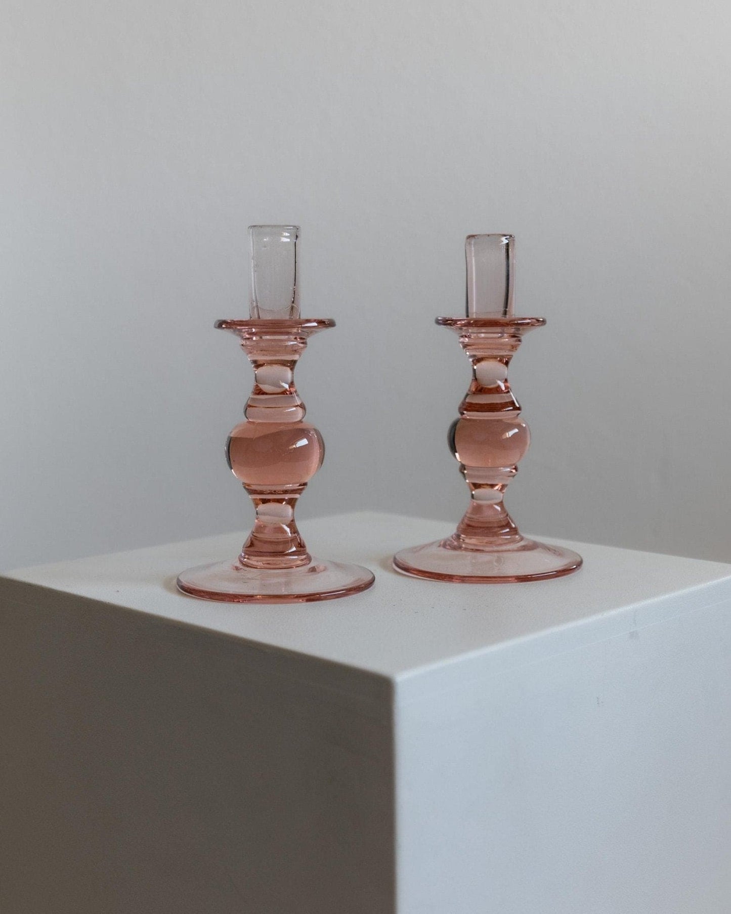 Vintage Kerzenhalter Glas Pfirsich Italien 1980er Retro Set von 2