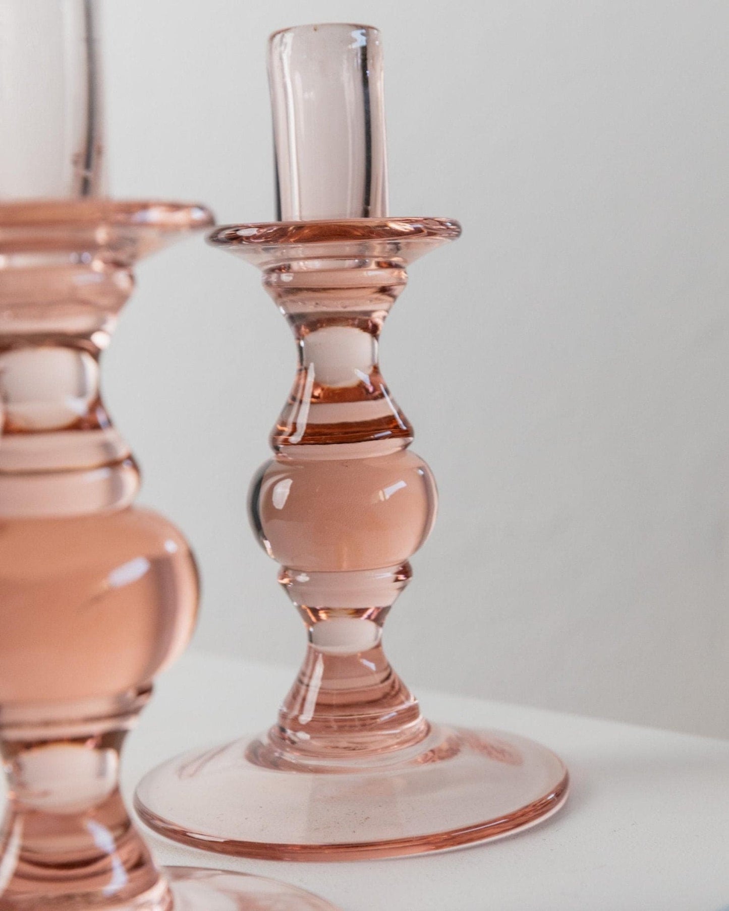 Vintage Kerzenhalter Glas Pfirsich Italien 1980er Retro Set von 2