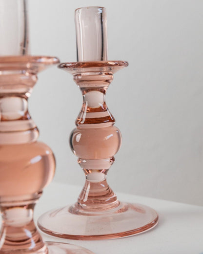 Vintage Kerzenhalter Glas Pfirsich Italien 1980er Retro Set von 2