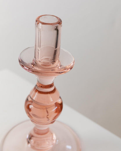 Vintage Kerzenhalter Glas Pfirsich Italien 1980er Retro Set von 2