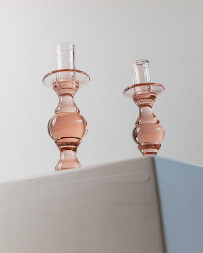 Vintage Kerzenhalter Glas Pfirsich Italien 1980er Retro Set von 2