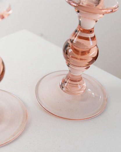 Vintage Kerzenhalter Glas Pfirsich Italien 1980er Retro Set von 2