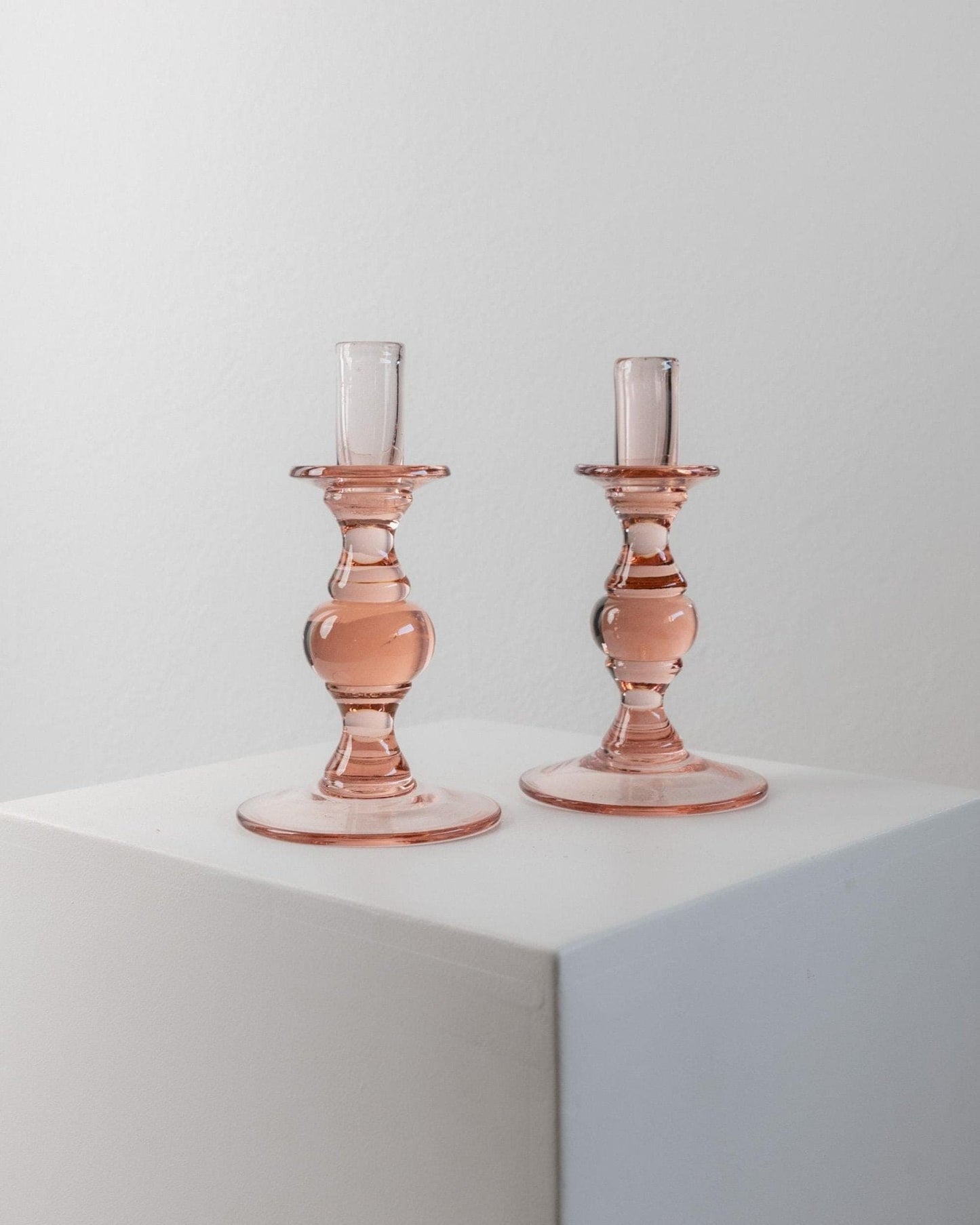 Vintage Kerzenhalter Glas Pfirsich Italien 1980er Retro Set von 2