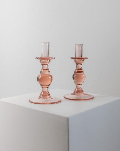 Vintage Kerzenhalter Glas Pfirsich Italien 1980er Retro Set von 2