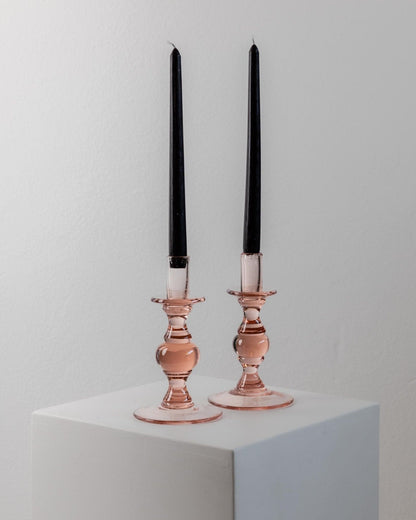 Vintage Kerzenhalter Glas Pfirsich Italien 1980er Retro Set von 2