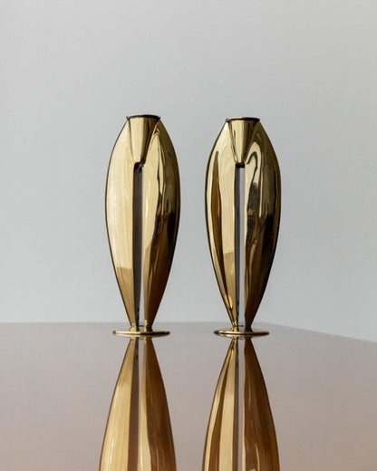 Bougeoir vintage en laiton Art Déco années 1970 lot de 2