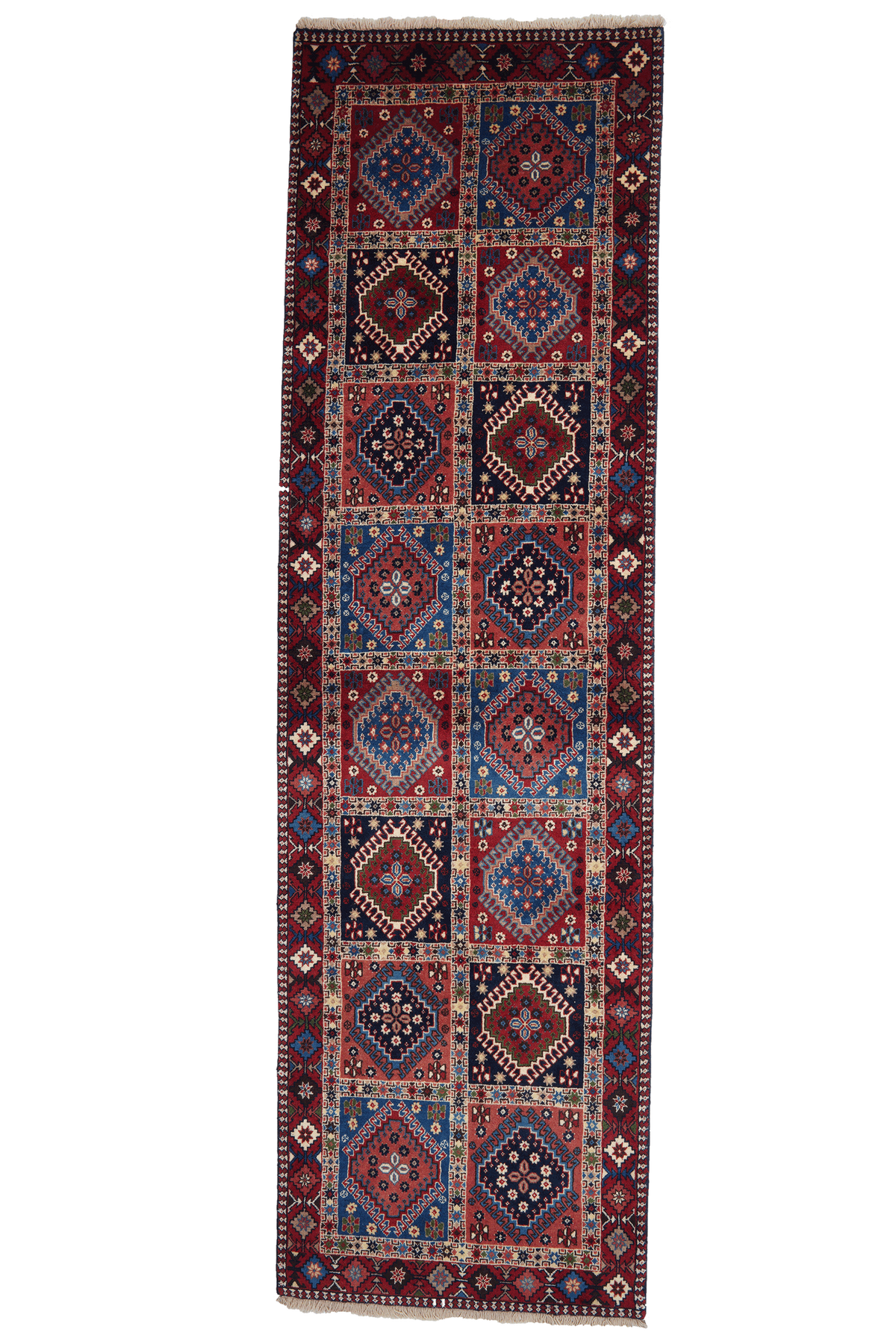 Tapis vintage Yalameh 286x83cm motifs naturels colorés